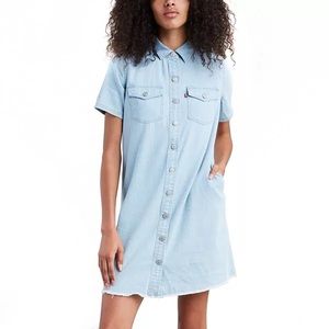 Levi’s Andie Light Wash Raw Hem Pocket Shirt Dress